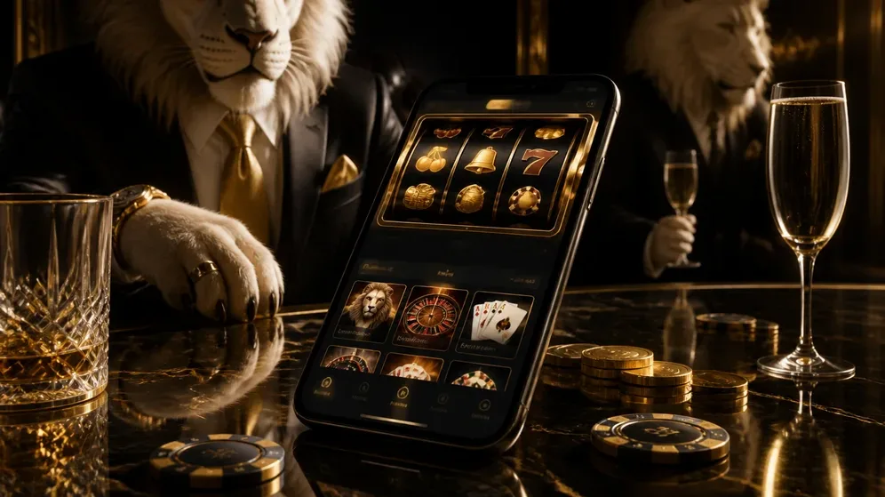 Smartphone displaying pokie reels in casino app